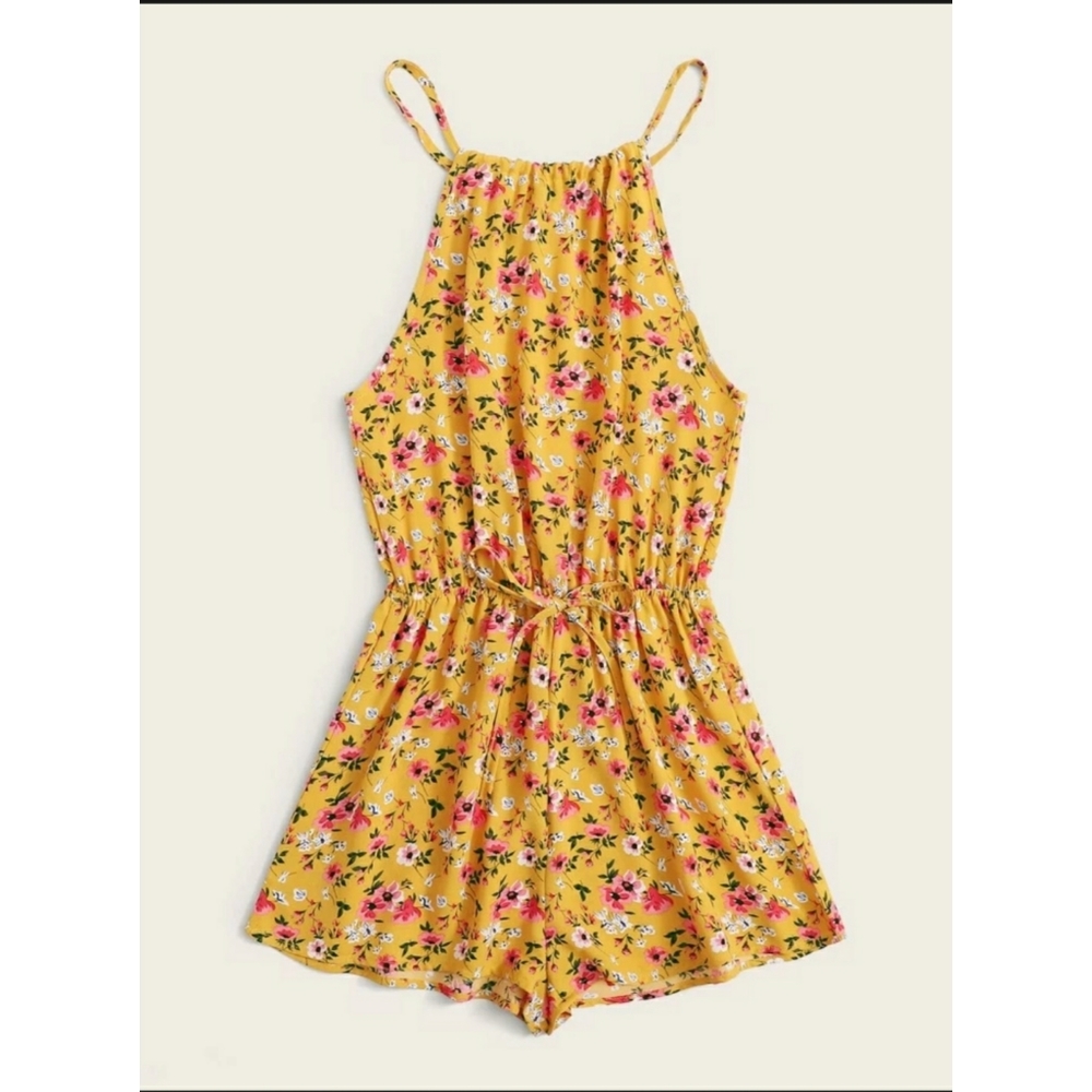 NWOT yellow/mustard floral knot detail romper - Picture 3 of 4